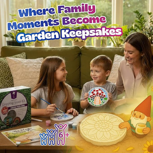 Pinwheel Crafts Stepping Stone Kit for Kids – Paint Your Own Mosaic Stones with Storybook | 5 Preprinted Cement Designs, Waterproof Paints, Brushes & Markers | Creative Garden Craft Gift for Ages 6+