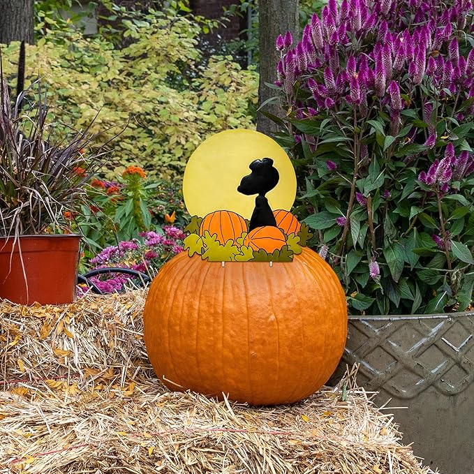 PRODUCTWORKS Peanuts Pumpkin Press-ins Icon Metal Stake Halloween Harvest Decor Porch Decorating Indoor Outdoor (Flying Ace Silhouette)
