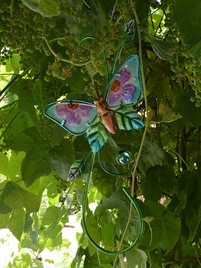 Sunset Vista Designs Metal & Glass Decorative Plant Hook, 18", Butterfly