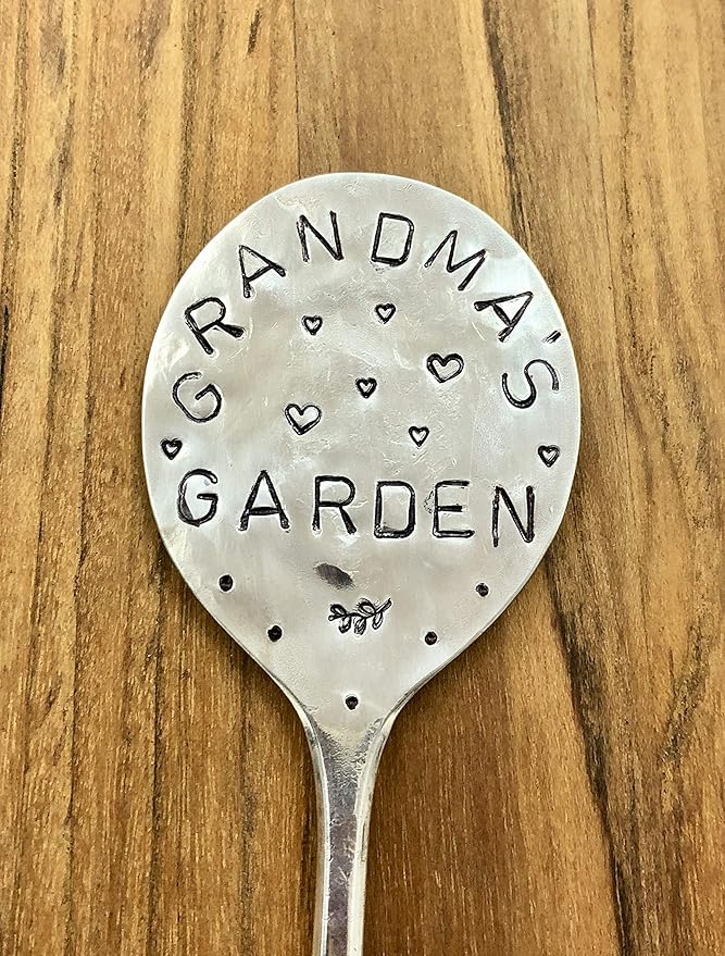 Garden Marker, Grandmas Garden with Hearts, recycled silver plate spoon, herb plant flower pot