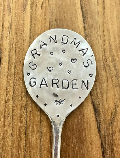 Garden Marker, Grandmas Garden with Hearts, recycled silver plate spoon, herb plant flower pot