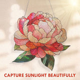 FLAGWIX Christmas Peony Flowers Gifts for Grandma - Stained Glass Window Hanging 10 in - Birthday Gifts for Women Mom, Grandma Gift, Peony Sun Catchers Indoor Window, Suncatchers Christmas Decorations