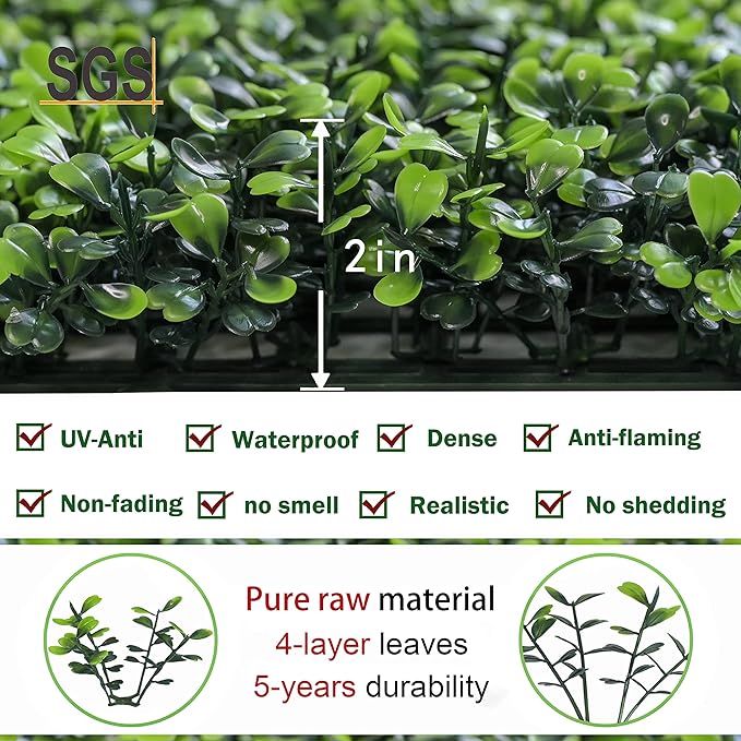 Bybeton Grass Wall Panels, 40"x120" Artificial Ivy Privacy Fence Screen for Balcony & Patio, Lush Greenery Backdrop Wall, UV-Protected Boxwood Panels for Outdoor Hedge Wall, Odorless Grass Wall Decor