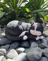 Elenon Cat Garden Statue Decorative for Yard, Black & White Sleeping Cat Figurines Home Lawn Decor, Patio Kitten Tuxedo Statues Pets Memorial Ornament for Cat Lovers