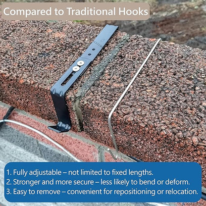 Adjustable Heavy-Duty Single Hook Bracket – Reinforced Plant Hanger for Railing, Balcony, Fence, or Cubicle – Supports Up to 40 Lbs – Metal Wall Hook for Planter, Lantern, Bag (Black 4 Pack)