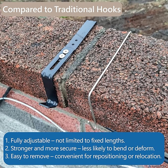 Adjustable Heavy-Duty Single Hook Bracket – Reinforced Plant Hanger for Railing, Balcony, Fence, or Cubicle – Supports Up to 40 Lbs – Metal Wall Hook for Planter, Lantern, Bag (Black 2 Pack)