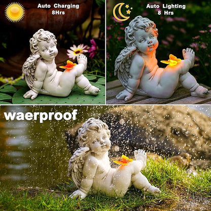 Solar Angel Outdoor Garden Decor Statues Ches Solar Outdoor Sculptures for Outside Yard Art Patio Balcony Front Lawn Ornaments Gifts for Mom Grandma Women