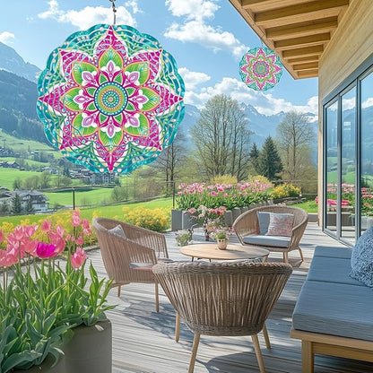 Wind Spinners Outdoor, Hanging Wind Spinner for Garden Decoration, 8 inch 3D Stainless Steel Metal Wind Sculpture for Indoor/Outdoor Decor, Mandala A
