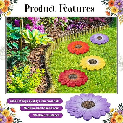 Cinnvoice 6 Pack Daisy Garden Stepping Stones Outdoor - 10 Inch Resin Decorative Stone for Garden Walkway Patio Landscaping Yard Decor