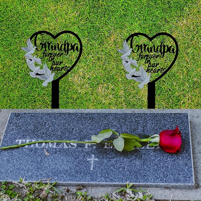 HPMAISON 11 inch Metal Grandpa Memorial Stake Grave Decorations for Cemetery Gravesite Sympathy Markers Waterproof Memorial Gifts for Loss of Grandfather Tombstones Plaque Outdoors Lawn Yard Decor