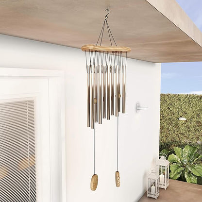 Pure Garden Metal and Wood Wind Chimes - 34.5-Inch Tuned Metal Chimes - Soothing Tones for Garden, Patio, Porch, or Outdoor Decor (Bronze Finish)