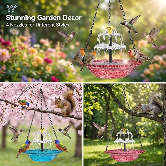 2026 Model Hanging Bird Bath Fountain | Outdoor Solar Bird Bath Fountains & Hummingbird Water Fountain | Solar Fountain for Bird Bath for Garden Patio Yard