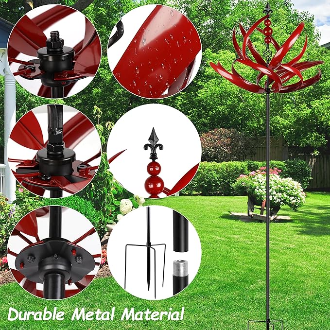 Wind Spinner for Yard and Garden 360° Rotating Metal Wind Sculpture Outdoor Kinetic Wind Spinners Stake Height Adjustable Metal Garden Ornament for Patio Lawn Backyard Decorative