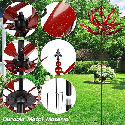 Wind Spinner for Yard and Garden 360° Rotating Metal Wind Sculpture Outdoor Kinetic Wind Spinners Stake Height Adjustable Metal Garden Ornament for Patio Lawn Backyard Decorative