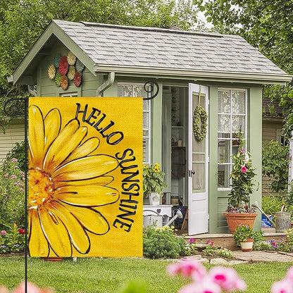 AVOIN colorlife Hello Sunshine Garden Flag 12x18 Inch Double Sided Outside, Summer Spring Floral Daisy Yard Outdoor Flag Yellow