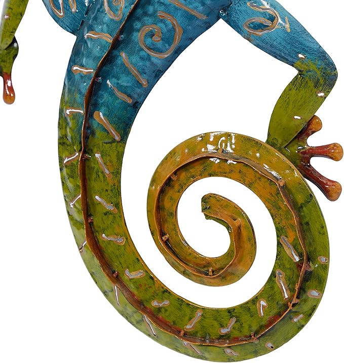 Deco 79 Metal Lizard Home Wall Decor Indoor Outdoor Wall Sculpture, Wall Art 15" x 5" x 29", Multi Colored