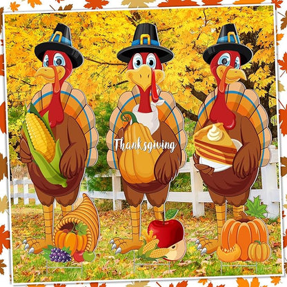Umigy 3 Pcs Thanksgiving Yard Sign Gobble Turkey Garden Decor with Stakes 32 x 10 Inch Harvest Turkey Outdoor Lawn Sign Thanksgiving Yard Decor Garden Decoration Outside for Home Pathway Walkway