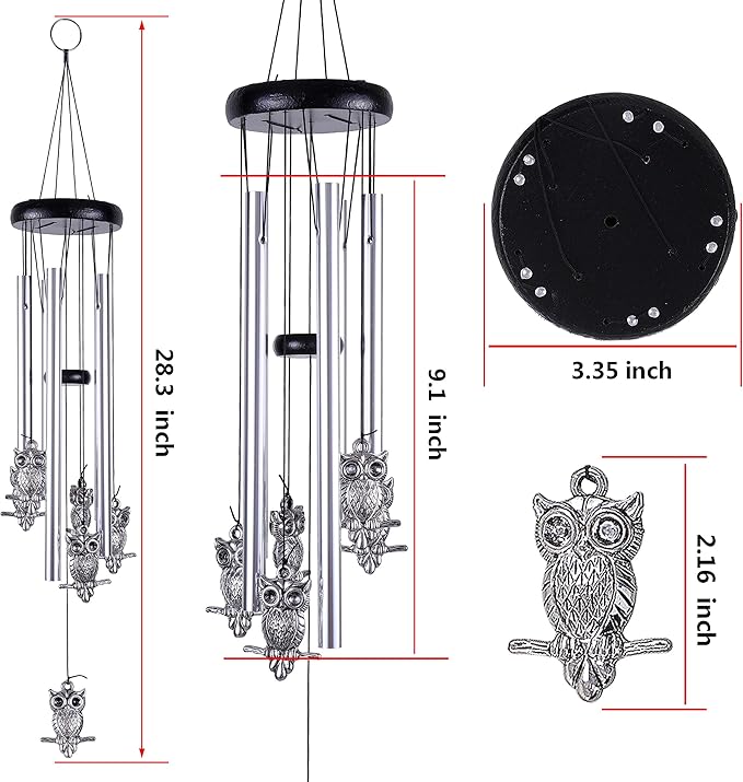 Owl Wind Chimes Outdoor/Indoor Decor - Memorial Wind Bells, Romantic Wind Catcher, Blessing Windchimes Gifts for Mom, Home, Balcony, Yard, Tree, Indoor, Festival Garden Decoration(5 Tubes, 6 Owls)
