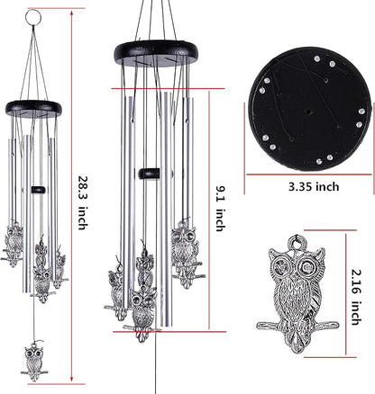 Owl Wind Chimes Outdoor/Indoor Decor - Memorial Wind Bells, Romantic Wind Catcher, Blessing Windchimes Gifts for Mom, Home, Balcony, Yard, Tree, Indoor, Festival Garden Decoration(5 Tubes, 6 Owls)