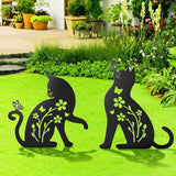 Ouddy Mode 2 Packs Cat Garden Decor for Outside, Cat Gifts for Women/Men/Mom/Grandma, Metal Decorative Garden Stakes for Outdoor Lawn Statues Yard Art