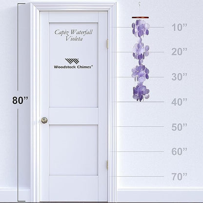 /Woodstock Wind Chimes for Outside, Outdoor Decor, Garden, Porch, and Patio Decor, (40") Decorative Wind Chime, Dorm Room Decor, Teen Décor, Capiz Waterfall, Purple Violeta Capiz Wind Chime (CWRV)