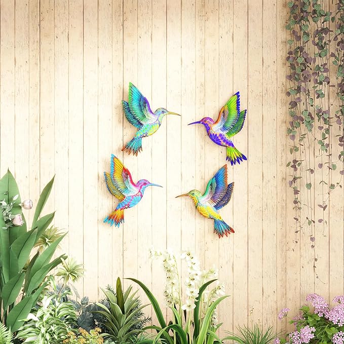 UXZCVIO Metal Cover 4 Hummingbird Garden Art Decoration, Home Garden Courtyard Outdoor Wall Decoration Sculpture