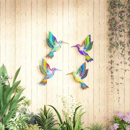 UXZCVIO Metal Cover 4 Hummingbird Garden Art Decoration, Home Garden Courtyard Outdoor Wall Decoration Sculpture
