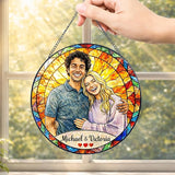 Personalized Photo Couple Stained Glass Suncatcher, Custom Picture Window Hanging Glass, Unique for Wedding Married Couples, Valentine's Day Girlfriend Sentimental Romantic Home Decor