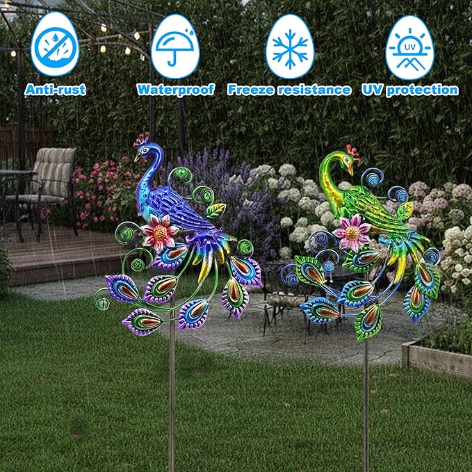 2 Pack Peacock Metal Decorative Garden Stakes - 29.5 Inch Patio Decor Art and Rust Resistant Metal Garden Decor for Indoor and Outdoor Decor - Perfect for Patio and Lawn Ornaments