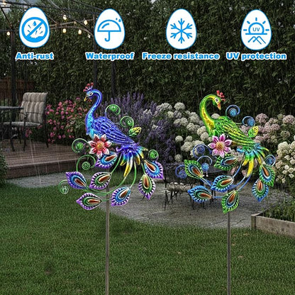 2 Pack Peacock Metal Decorative Garden Stakes - 29.5 Inch Patio Decor Art and Rust Resistant Metal Garden Decor for Indoor and Outdoor Decor - Perfect for Patio and Lawn Ornaments