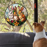 Stained Glass Window Hanging - 3 Cute Rabbits Suncatcher for Doors Garden Patio Bunny Sun Catchers Decor Christmas Mother's Day Birthday Teenager Gifts for Women Men Mom Nana Friend 11.8 in