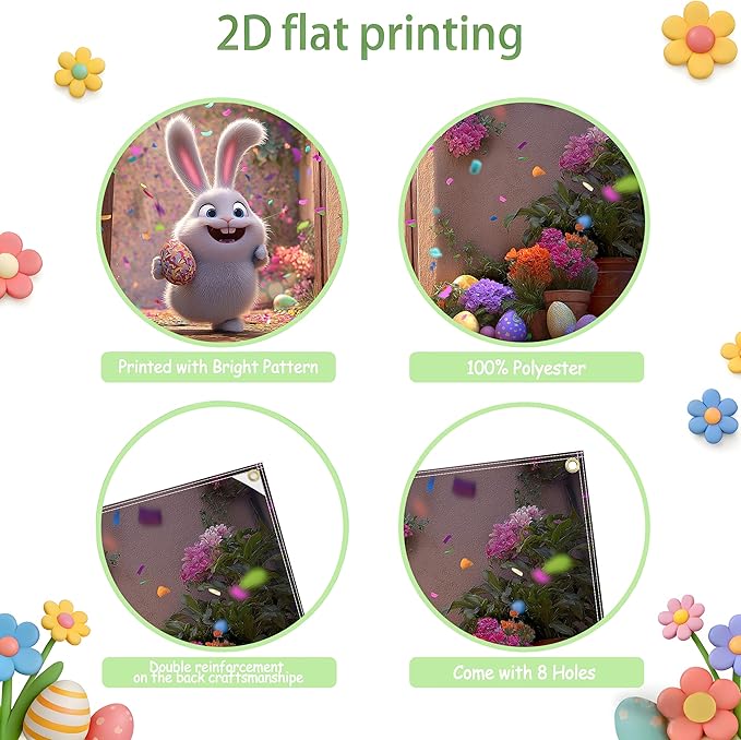 Easter Garage Door Banner Cover, Easter Bunny Colorful Eggs Spring Party Backdrop Decor, Garage Door Cover For Outdoor Yard Holiday Decoration (Cute Bunny)