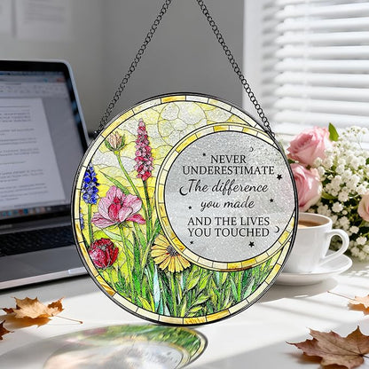 Thank You Gifts, Stained Glass Suncatcher Ornament, Window Hanging, Going Away/Goodbye, Appreciation, Retirement Gifts for Women, Men, Coworker, Boss, Friend | Retirement Party Decorations - Style A