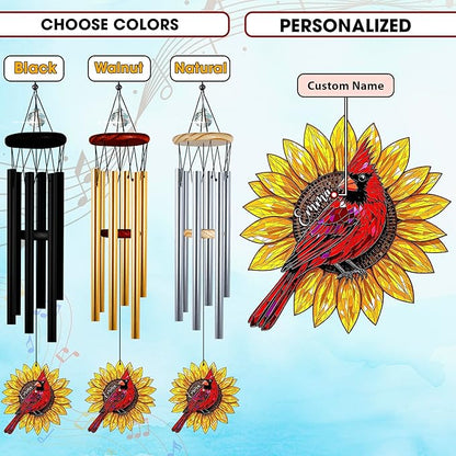 Personalized Memorial Wind Chimes for Loss of Loved One, Custom Crystal Sunflower Cardinal Memory Ornament, Remembrance Gifts for Loss of Mother Dad, Sympathy Suncatcher Windchimes, Garden Décor