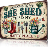 Welcome to My She Shed Sign - Funny Garden Signs for Outdoor Decor, Gardening Gifts for plant lover Women, Green House Decor, Metal Signs Vintage 12x8 Inch