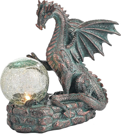 TERESA'S COLLECTIONS Dragon Outdoor Statues with Solar Crackle Globe Light, Resin Bronze Gothic Garden Decor,Touching Magic Ball Resin Lawn Ornaments for Patio Yard Decorations Gifts for Mom Dad, 6"