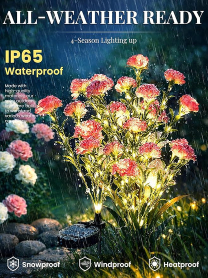 GIGALUMI Solar Lights Outdoor for Garden Decor, 4 Pack Solar Flower Lights Waterproof, 2 Lighting Modes 28 Carnations for Pathway,Yard, Patio Decoration, Gardening Gifts for Women (Pink)
