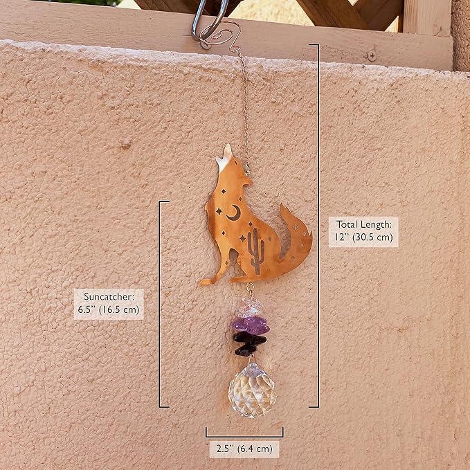 Crystal Cascade Suncatcher - Rose Gold Crystal Hanging Ornament for Windows Hanging Prism Rainbow Maker Feng Shui (Coyote)