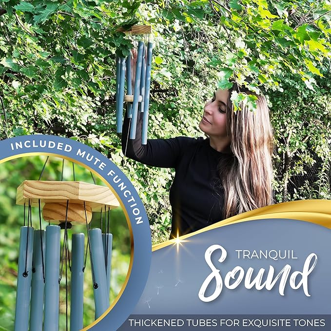 Beautifully Packaged 32" Memorial Wind Chimes for Loss of Loved One - Ocean Blue Tranquil Sounding Sympathy Wind Chimes for outside in Memory of a Loved One - Ideal as a Sympathy Gift & Memorial Gifts