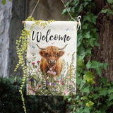 Floral Highland Cow Garden Flag Spring Summer House Flags 28x40 Double Sided Flower Funny Farmhouse Yard Flags for Outside Large Farm Outdoor Welcome Flags