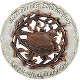 Roman Exclusive Terrace Garden Stone with a Bird in Nest and Verse, 12.2-Inch, 2-Tone Dolomite/Resin