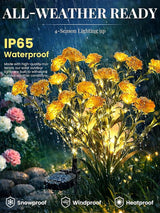 GIGALUMI Solar Lights Outdoor for Garden Decor, 4 Pack Solar Flower Lights Waterproof, 2 Lighting Modes 28 Carnations for Pathway,Yard, Patio Decoration, Gardening Gifts for Women (Yellow)