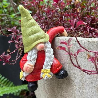 Climbing Gnome Figurines Flower Pot Hugger, Resin Hanging Garden Gnomes Statue Outdoor Decor Fence Ornaments Plant Pot for Indoor Outdoor Home Patio Yard Lawn 2 PCS