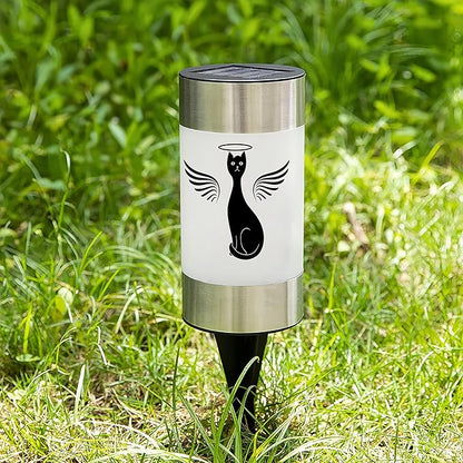 Solar Cat Memorial Garden Light, Outdoor Pet Remembrance Keepsake with Angel Silhouette, Automatic Dusk to Dawn LED Yard Stake (cat)