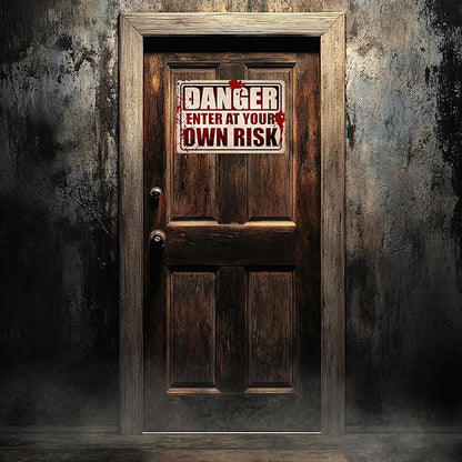 Danger enter At Your Own Rick Scary Halloween Metal Tin Sign, 12x8 Inch, Wall Décor- Spooky Decoration Yard Wall Warning Beware