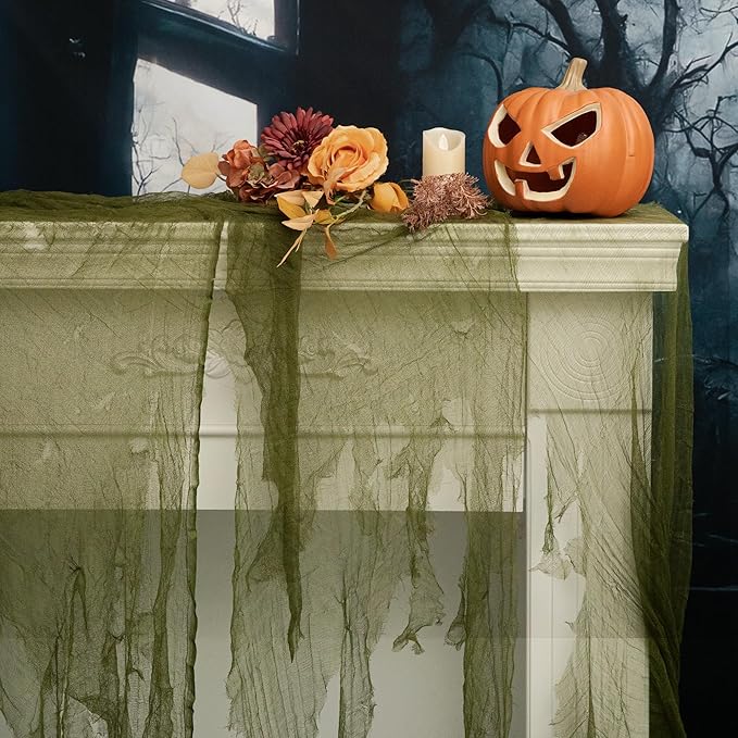 RunNico 200x36 Inch Large Size Green Halloween Creepy Cloth Decoration,Spooky Gauze Cloth,Halloween Haunted Cheesecloth for Halloween Stairway,Wall,Window Decorations,Outdoors Doorways Decor