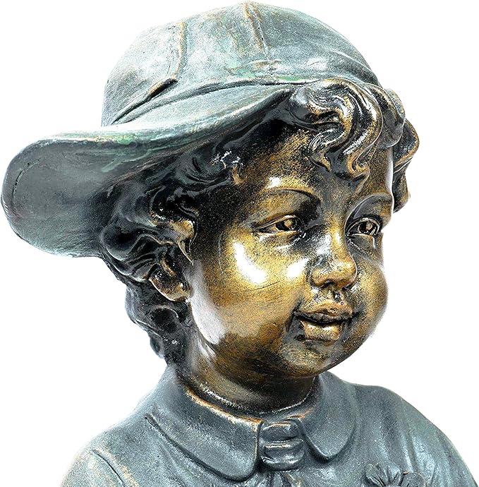 Alpine Corporation GXT258A Outdoor Finely Sculpted Boy and Girl Reading Book Garden Statue, 19"H, Bronze