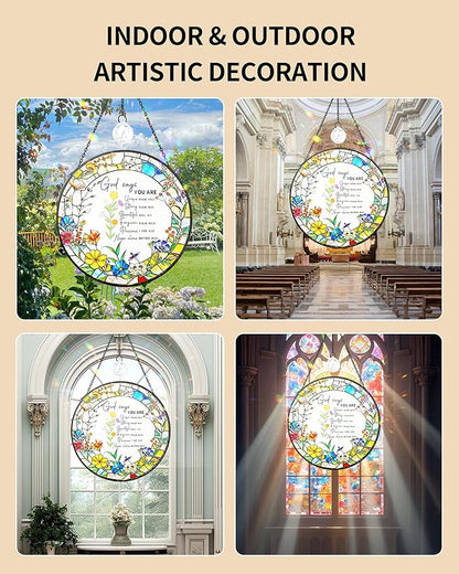 Christian Stained Glass Window Hanging Sun Catcher, Religious Faith for Mom or Grandma, Church Window Decor