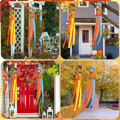 NOVWANG 2 Pcs Fall Windsocks, Scarecrows Pumpkins Wind Socks Autumn Windsocks Thanksgiving Outdoor Hanging Scarecrow Decorations for Home Farmhouse Garden Yard Decor