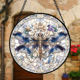 DASTOLL Stained Glass Window Hanging, Dragonfly Flower Suncatcher for Doors Home Sun Catchers Decoration and Christmas, Mother's Day Birthday Gifts for Women, Men, and Mom 9.8 in